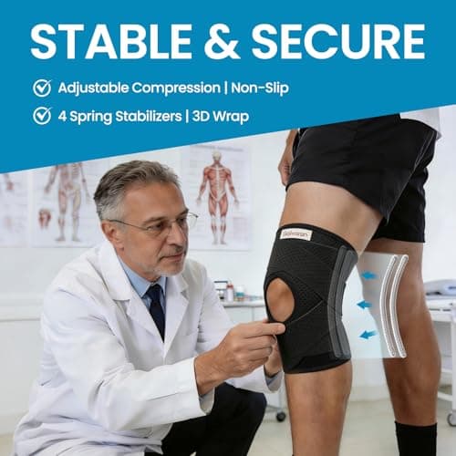 Galvaran Knee Brace with Side Stabilizers for Meniscal Tear Knee Pain ACL MCL Arthritis Injuries Recovery, Breathable Adjustable Knee Support for Men and Women