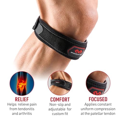 McDavid Knee Support Strap Band, Pain Relief, Patella Tendon Support, Tendonitis, Jumpers Knee Brace, Runners Knee, Adjustable for Men & Women , Black