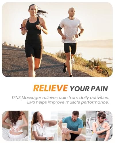 AVCOO 30 Modes TENS EMS Unit Compact Muscle Stimulator for Pain Relief of Back, Shoulder, Neck, Rechargeable & Portable Dual Channel EMS Muscle Stimulator with 30 Intensity Levels, 12 Electrode Pads