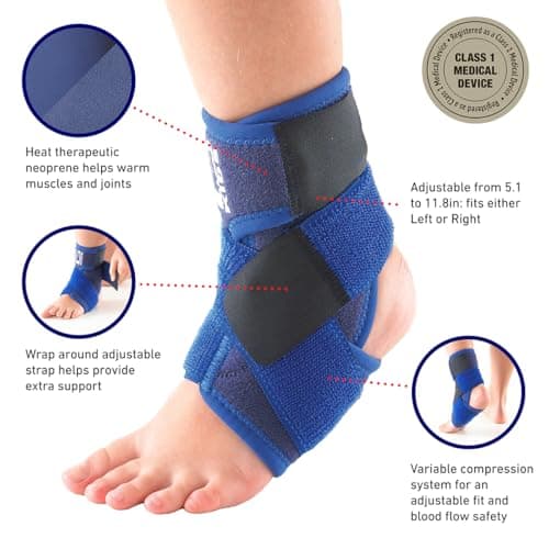 Neo-G Ankle Brace for Kids - Support For Juvenile Arthritis Relief, Joint Pain, Ankle Injuries, Gymnastics, Basketball, Volleyball - Adjustable Compression - Class 1 Medical Device - 1 Size - Blue