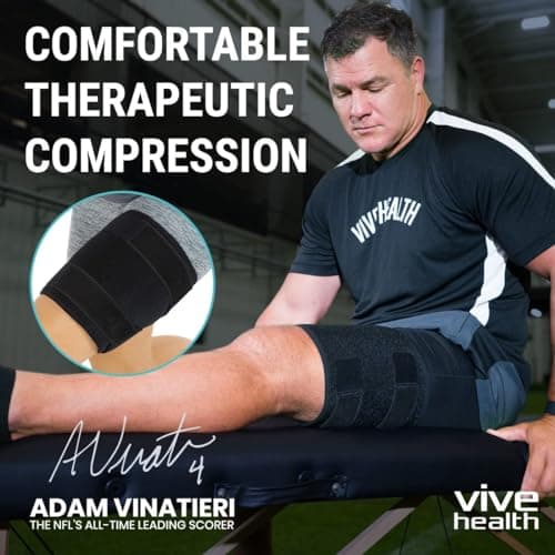Vive Thigh Brace - Hamstring Quad Wrap - Adjustable Compression Sleeve Support for Pulled Groin Muscle, Sprains, Quadricep, Tendinitis, Workouts, Sciatica Pain and Sports Recovery - Men, Women (Black)