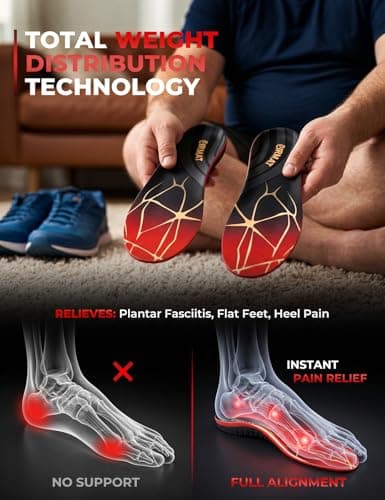 Plantar Fasciitis High Arch Support Insoles: Arch Support Inserts for Men - Work Boot Shoe Inserts for Women-Orthotic Insert for Flat Feet - Absorb Shock(M) 220+ lbs