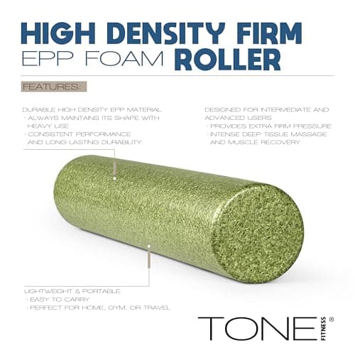Tone Fitness High Density EPP Foam Exercise Foam Roller for Yoga, Pilates, Stretching, Massage, and Recovery 36 inch Blue