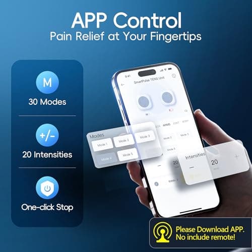 Comfytemp Wireless TENS Unit Machine for Pain Relief, FSA Eligible TENS Unit Muscle Stimulator with 2 Sets, 30 Modes HSA TENS Device for Back, Rechargeable Portable with APP Control, Mothers Day Gifts