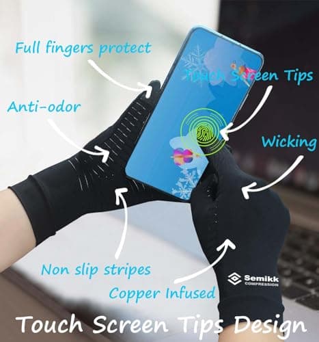 2 Pairs Compression Full Finger Arthritis Gloves, Copper Glove with Touch Screen Fingers for Everyday Support, Hand Joint Pain, Carpal Tunnel, Tendonitis, Trigger Finger, Fit for Men & Women (Medium)