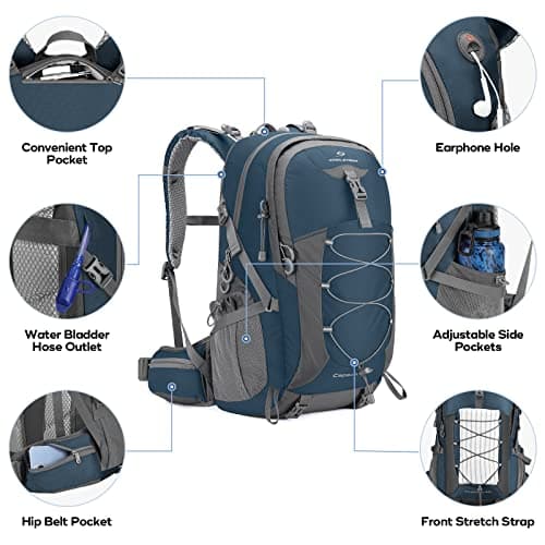 Maelstrom Hiking Backpack,Camping Backpack,40L Waterproof Hiking Daypack with Rain Cover,Lightweight Travel Backpack,Blue
