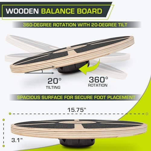 ProsourceFit Wooden Balance Board Non-Slip Wobble Core Trainer 15.75in (39.5cm) Diameter with 360 Rotation for Stability Training, Full Body Exercises, Physical Therapy, Black