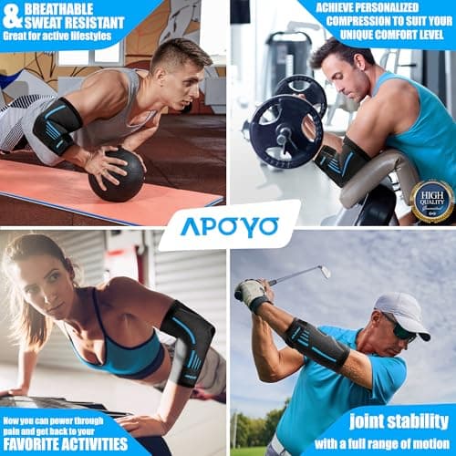 APOYO Elbow Brace for Tendonitis and Tennis Elbow, (Pair) Compression Sleeve for Arthritis, Workouts, Reduce Joint Pain During Fitness Activity (Large)