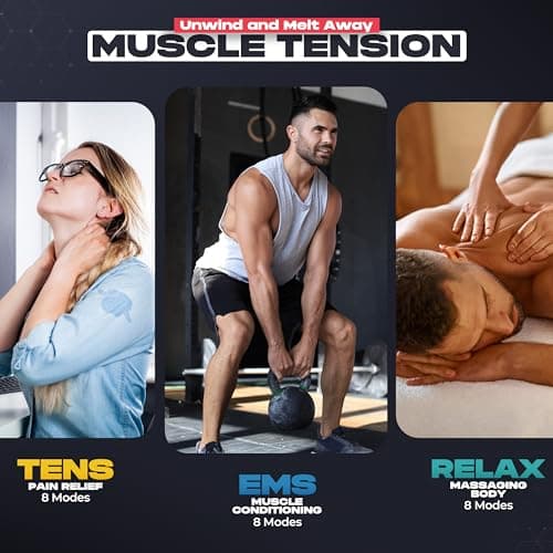 NEOCARBON TENS Unit Muscle Stimulator, EMS Massager Machine for Shoulder, Neck, Sciatica and Back Pain Relief, Electronic Pulse Massage Physical Therapy, Red
