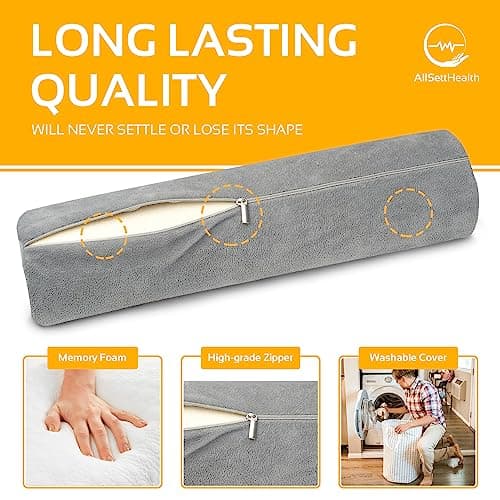 AllSett Health Firm Cervical Neck Roll Memory Foam Pillow, Bolster Pillow, Round Neck Support for Sleeping | Bolster for Bed, Legs, Back and Yoga