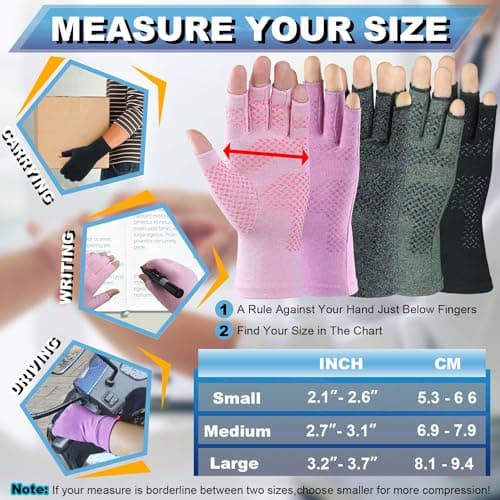 Kecartu 2 Pairs Compression Gloves for Rheumatoid Arthritis, Osteoarthritis, Carpal Tunnel Pain, Fingerless Arthritis Hand Gloves for Women Men Support Work&Computer Typing (Pink+Purple, Medium)