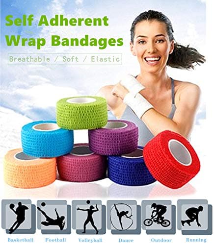Self Adhesive Elastic Bandage Wrap - Pack of 8 Rolls 1" x 5 Yards Stretch Self-Adherent Cohesive Wrap Bandages First Aid Tape for Athletic, Sports, Wrist, Ankle (Beign Colors)
