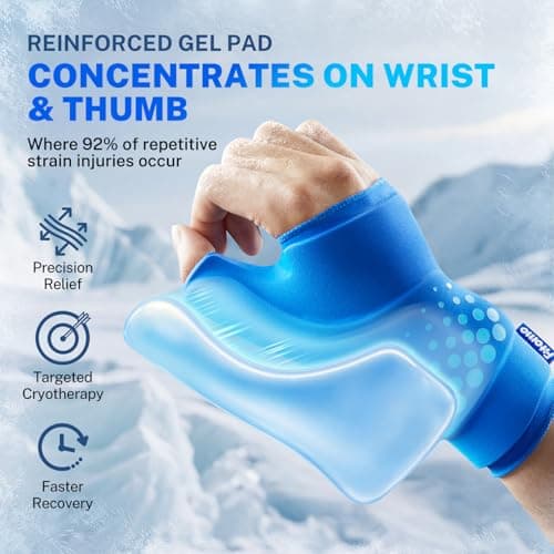 Fitomo Thumb & Wrist Ice Pack Wrap, Thickened Ice Gel Pad, Ergonomic Fit, Long Lasting Cold & Warm for Carpal Tunnel Relief, Arthritis, Computer Overuse Injuries, Post-Surgery, Post-Workout, Size S/M