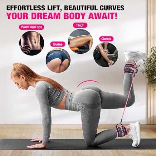 HOXWC Ankle Resistance Bands with Cuffs, Ankle Bands for Working Out, Ankle Resistance Band for Leg, Booty Workout Equipment for Kickbacks Hip Fitness Training, Exercise Bands for Butt Lift Women
