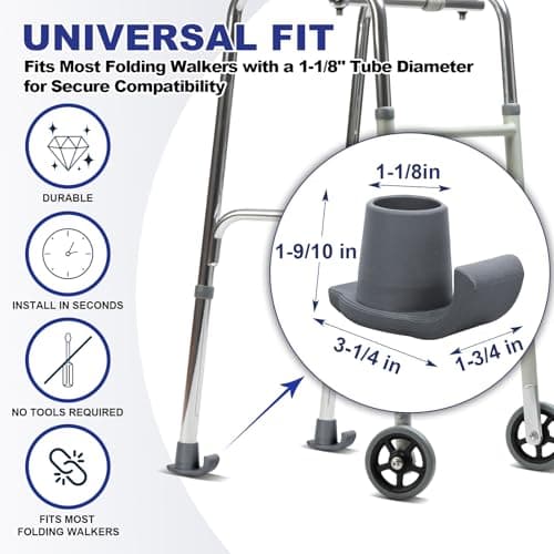 Walker Ski Glides, 4 Pack Durable Ski Glides for Folding Walkers, Universal Fit Walker Accessories, Easy-Fit Glides for Smooth Mobility, Essential Mobility Aid for Seniors