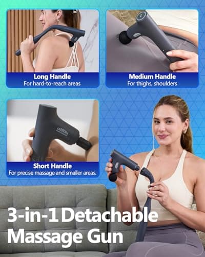 CAREKING 3-in-1 Detachable Massage Gun Deep Tissue, Ergonomic Extension Handle Back Massager for Pain Relief, Portable Percussion Muscle Massager for Shoulder, Thigh, Waist & Neck, FSA-HSA Eligible