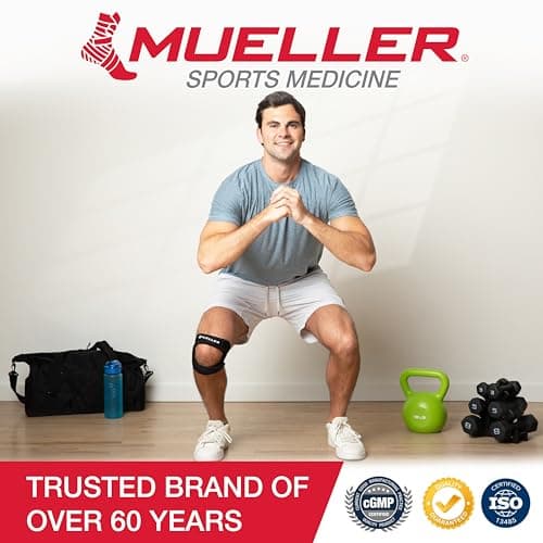 MUELLER Sports Medicine Adjustable Max Knee Single Strap for Men and Women, Compression & Pain Relief Support for Osgood-Schlatter's, Runner's Knee, Patellar Tendinitis, Black, One Size