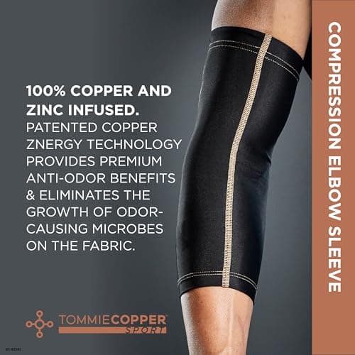 Tommie Copper Elbow Compression Sleeve (L/XL, Black), 15-20 mmHg, 4D Stretch & Non-Slip Fit for Targeted Support, Patented Copper Znergy Fabric, Anti-Odor Benefits, Breathable Design
