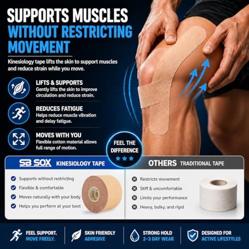 SB SOX Original Cotton Kinesiology Tape Roll – Best Latex Free Athletic Tape for Muscles/Joints – Waterproof, Stretchy, and Gentle on Skin (16ft) (Nude)