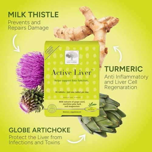 NEW NORDIC Active Liver 30-Day Supply, Daily Liver Supplement, Milk Thistle, Artichoke & Turmeric, 30 Tablets (Pack of 1)