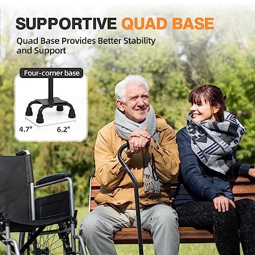 BeneCane Quad Cane Adjustable Walking Cane with Offset Soft Cushioned Handle for Men & Women Lightweight Comfortable with 4-Pronged feet for Extra Stability(Black)