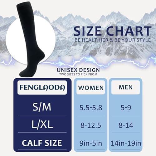 fenglaoda 8 Pairs Compression Socks for Men & Women 20-30 mmHg Knee High Nurse Pregnant Running Medical and Travel Athletic(L/XL,Black,)