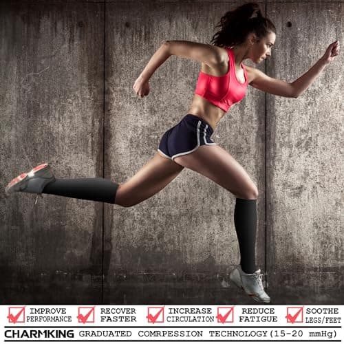 CHARMKING 3 Pairs Open Toe Compression Socks for Women & Men Circulation 15-20 mmHg is Best for All Day Wear Running Nurse (02 Black/White/Beige, S/M)