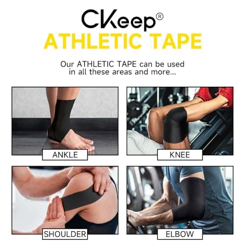 CKeep Athletic Tape, 4 Pack Black Sports Tape, Very Sturdy No Glue Residue, Wrist Ankle Tape for Muscle, Climbing, Boxing, Athletes, Baseball Bats, Strains, Sprains, Injuries（1.5 Inches）