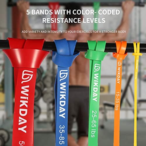 WIKDAY Resistance Bands, Pull Up Bands, Workout Bands for Exercise, Thick Heavy Resistance Band Set with Door Anchor, Elastic Bands for Body Stretching, Training at Home/Gym for Men & Women Multicolor