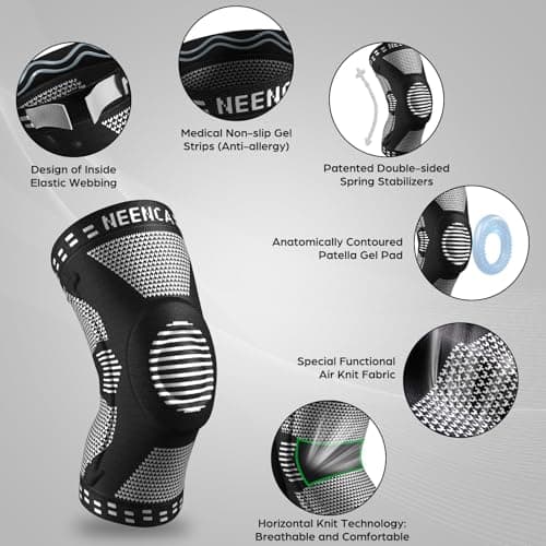NEENCA Professional Knee Brace, Compression Knee Support with Patella Gel Pad & Side Stabilizers, Medical Knee Sleeve for Pain Relief, ACL,PCL, Meniscus, Injury Recovery, Arthritis, Sports, Workout...
