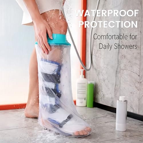 Waterproof Leg Cast Cover for Showering, Reusable Shower Sleeve for Leg After Surgery, Watertight Non-Slip Adult Fracture Protector Bag, Watertight Adult Cast Protector for Calf/Ankle/Wound/Bandages