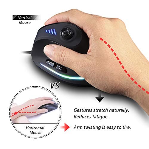 zelotes Wired Gaming Mouse with Joystick,10000DPI,11 Programmable Buttons,RGB,USB Optical Corded Vertical Ergonomic Mouse,Mice for Laptop,PC,Mac,Black