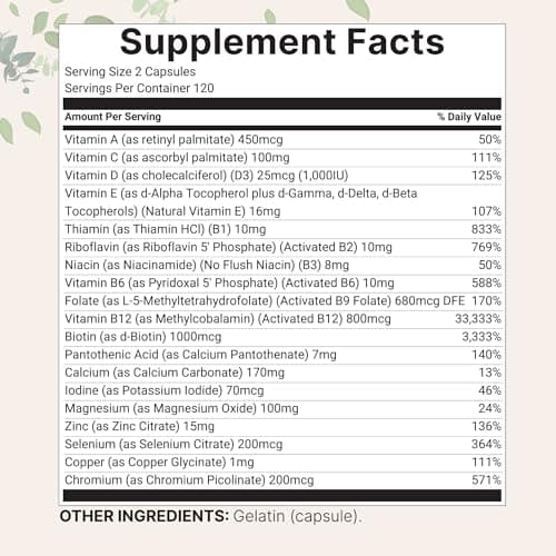 Micro Ingredients Pure Methylated Multivitamin, 240 Capsules | 19-in-1 Formula with Vitamins C, D, B12, Folate, Magnesium, Zinc & More | Filler Free, Non-GMO