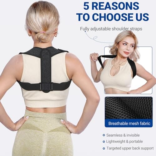 Posturace Posture Corrector for Women & Men - Adjustable Upper Back Brace Straightener Suitable for Lumbar, Shoulder, Neck, Scoliosis, Providing Comfortable Elastic Support and Pain Relief