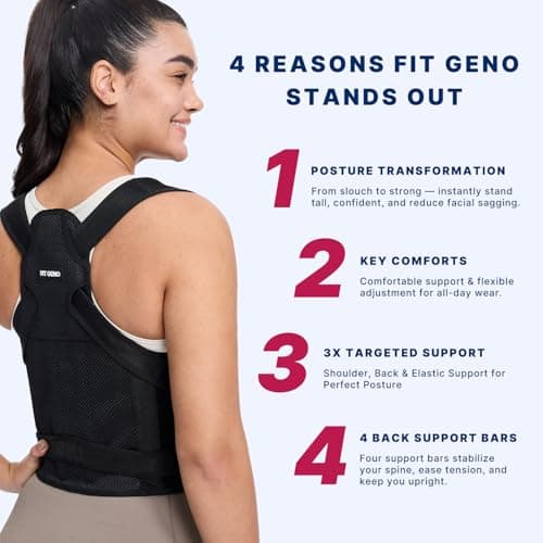 Fit Geno Back Brace Posture Corrector for Women and Men, Shoulder Straightener, Adjustable Full Back Support, Upper and Lower Back Pain Relief - Scoliosis, Hunchback, Hump, Thoracic, Spine Corrector