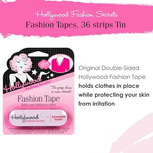 Hollywood Fashion Secrets Fashion Tape – Double Sided Boob & Body Tape, Fabric Adhesive for Dresses, Strong Hold, Seamless Style Support, Hypoallergenic & Medical Grade, 36 Strips, 1 Pack
