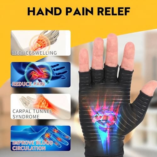 Copper Arthritis Gloves, Copper Compression Gloves for Arthritis Hands for Women and Men, Fingerless Arthritis Pain Relief Gloves for Carpal Tunnel, Rheumatoid,Tendonitis,Relieve Muscle Pain(Black,M)