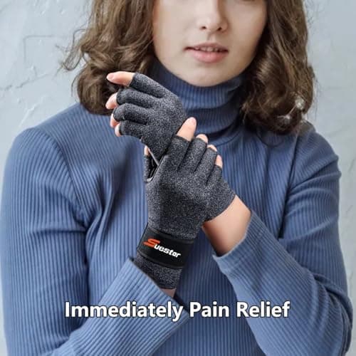 SueStar Arthritis Gloves with Removable Wrist Strap, Strengthen Compression Gloves for Arthritis, Carpal Tunnel Pain Relief, Rheumatoid, Tendonitis, Fingerless Computer for Women(M)