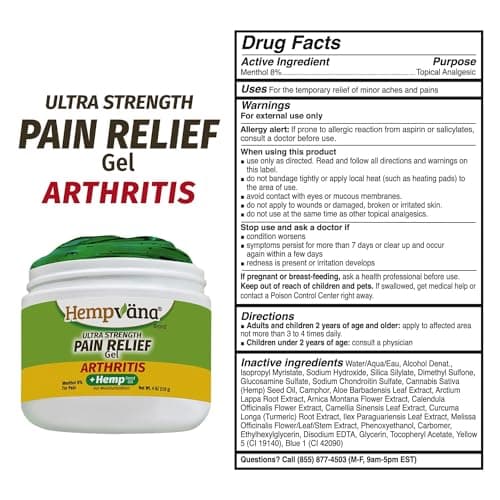 Hempvana Arthritis Pain Relief Gel, Ultra-Strength for Arthritis in Muscles & Joints. Enriched with Hemp Seed Oil, AS SEEN ON TV. Non-Greasy. Targeted Long-Lasting Relief. Works Fast, 3 Oz.