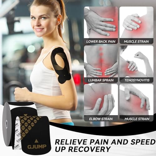 GJUMP Kinesiology Tape, Precut Athletic Sports Tape 40 Strips (2 Rolls), Waterproof Breathable Muscle Tape for Pain Relief & Joint Support
