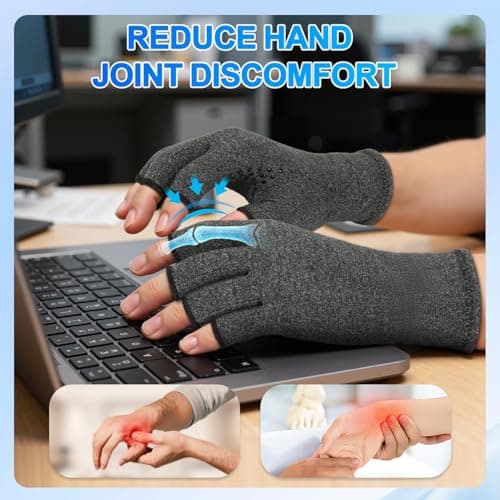 DRNAIETY 2 Pairs Arthritis Compression Gloves- for Hand Arthritis, Carpal Tunnel Pain, Rheumatoid Arthritis, RSI, Fingerless, Anti-Slip, Breathable Gloves for Men & Women, Typing, Daily Use(M, Gray)