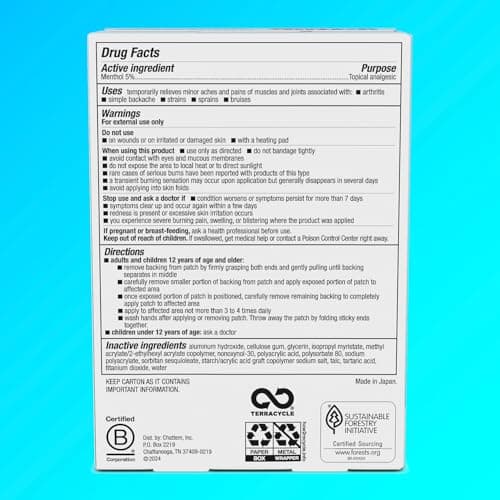 Icy Hot Original Pain Relief Patch, Medium Size Fabric Patches for Arm, Neck and Leg with Menthol 5%, Ice and Heat Contrast Therapy for Backaches, Joints, Muscle Strains and Arthritis, 5 ct.