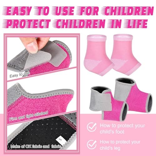 Tarpop 2 Pairs Kids Ankle Brace Set Foot Support Stabilizer Wraps Protector Guard Knitted Ankle Sleeve Sock Support Compression Socks for Injury Prevention(Pink,Medium)