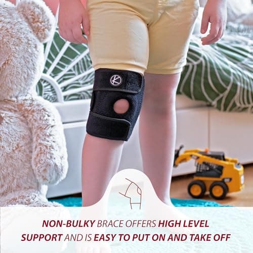 KARM Kids Knee Brace - Osgood Schlatter Knee Brace Youth for Kids, Sports, Pain, Arthritis, Patella, Meniscus Tear, MCL, ACL - Adjustable Compression Support for Child, Boys & Girls (Black)