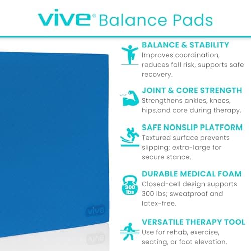 Vive Balance Pad - Foam Board Yoga Mat Block for Physical Therapy, Stability, Workout, Knee and Ankle Exercise - Equipment for Strength Training, Rehab - Large Floor Pad for Adults, Kids