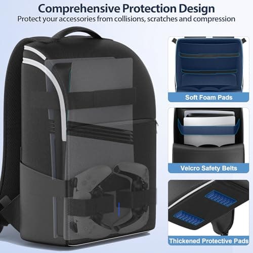 LVVIL Backpack for PS5/ Slim/ Pro Console, Full Protection PS5 Carrying Case Travel Bag, Large Capacity PS 5 Storage Bag for Dual Controllers, PS Portal, Laptop, Game Cards, Sony PSP Accessory Kits