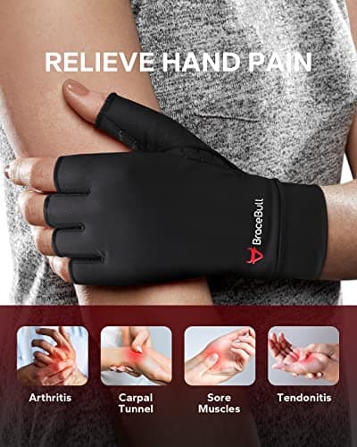 BraceBull Arthritis Gloves (1 Pair), Copper Infused Fingerless Compression Gloves for Relieve Muscle Pain, Carpal Tunnel, RSI, Rheumatoid, Tendonitis for Hands Pain for Women & Men (M, Black)