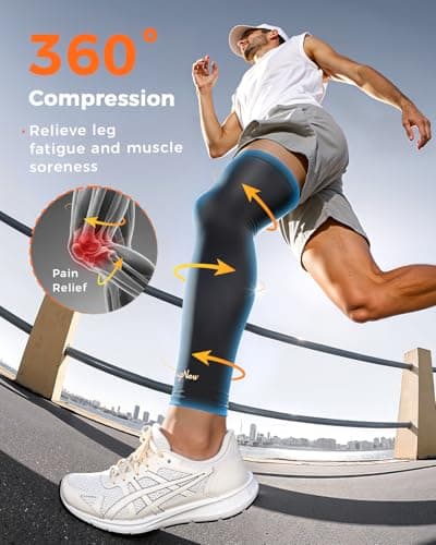 Copper-Infused Leg Compression Sleeve Ultra Breathable Full Leg Compression Sleeve for Pain Relief,Arthritis, Muscle Recovery, Swelling, Inflammation, Leg Sleeve for Thigh, Calf, Knee, Men & Women (Black, Large)