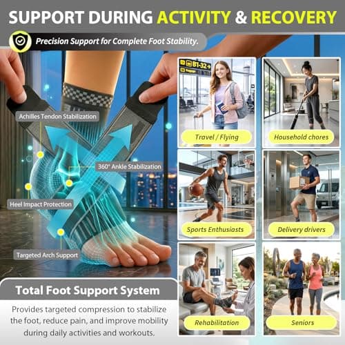 BLITZU Ankle Brace for Women, Men, Plantar Fasciitis Relief, Achilles Tendonitis Brace for Sprained Foot, Ankle Compression Sleeve with Strap Black M