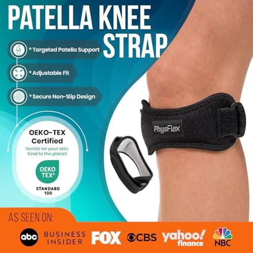 PhysFlex 2 Pack Patella Knee Brace - Knee Support and Pain Relief, Running, Hiking, Basketball, Jumpers Knee, Tendonitis, Adjustable Strap Patellar Tendon Stabilizer